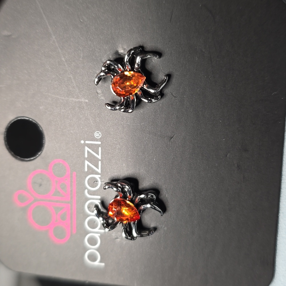 Paparazzi Halloween Spider Earrings with Fiery Orange Gem